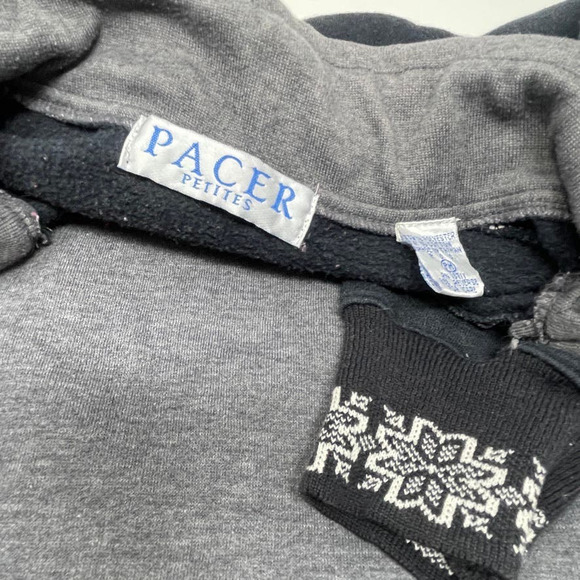 Vtg Pacer Petite Medium 1/4 zip Pullover Colorblock Snowflake Pink Black Gray - Picture 5 of 5